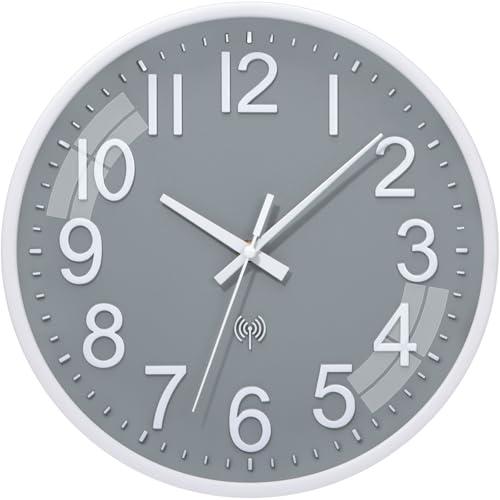 ACCSHINE Orologio da parete radiocontrollato, silenzioso, 30 cm, funzionamento a batteria al quarzo, facile da leggere, per stanze, casa, cucina, camera da letto, ufficio, scuola (Grigio)
