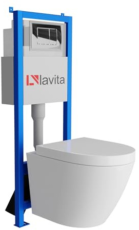 Lavita LAV 101 - Elemento da parete per WC 40 cm + parete sospesa per WC SOGO bianco senza bordi + pannello di controllo LAV 200.1.2 cromato | Set completo | Cassetta di risciacquo da incasso | WC