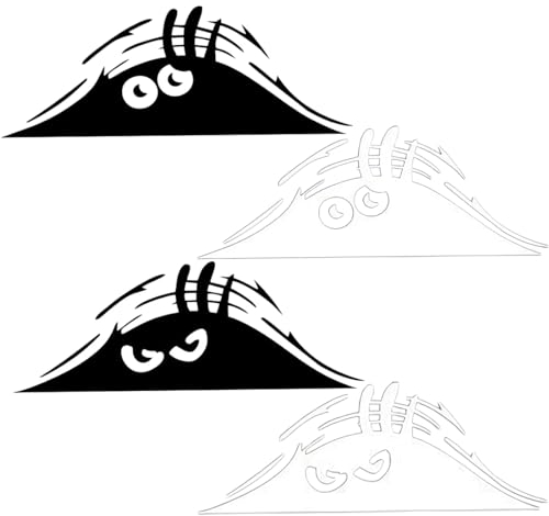 Peeking Monster Scary Eyes Autoaufkleber, 4 Stück Cartoon Lustige Peeking Monster aus Vinyl, Wasserdichter Autoaufkleber, für Autofenster Stoßstange Laptop Motorrad, Weiß, Schwarz