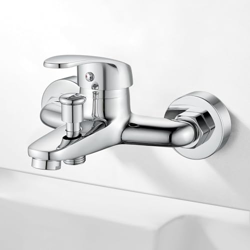 Rehomthy Mitigeur Monocommande Bain Douche, Robinet Baignoire Mural, Robinet Douche Mitigeur Baignoire, Raccord Fileté 1/2, Chromé