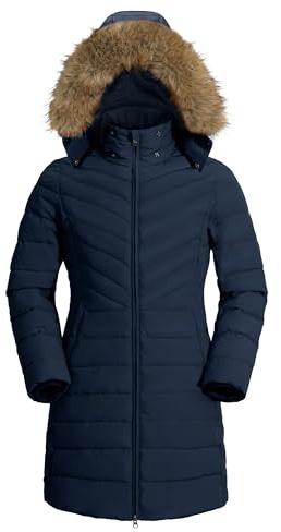 Pioneer Camp Manteau Femme Hiver Chaud avec Capuche Coupe-vent Imperméable Doudoune Longue Veste MatelasséE 2 Zippée Rembourré Manteaux Fermetures Éclair Latérales Parka