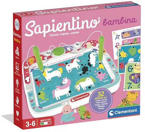 Clementoni Sapientino - Bambina, Gioco Educativo con Penne Parlanti per Bambini 3-6 Anni, con 16 Schede e più di 32 attività su Temi della Scuola dell'Infanzia, Made in Italy, Lingua Italiana, 16473