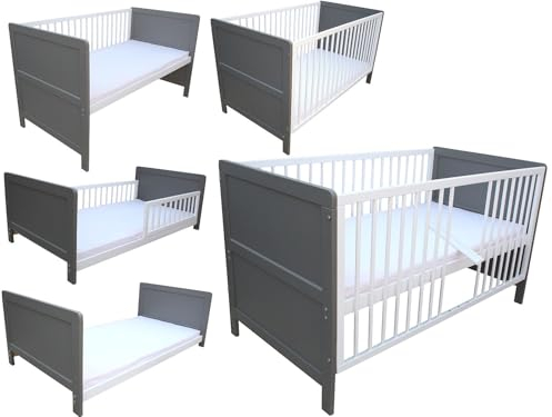 Kinderbett Juniorbett Beistellbett 140x70 cm 3in1 mit Matratze grau-weiß