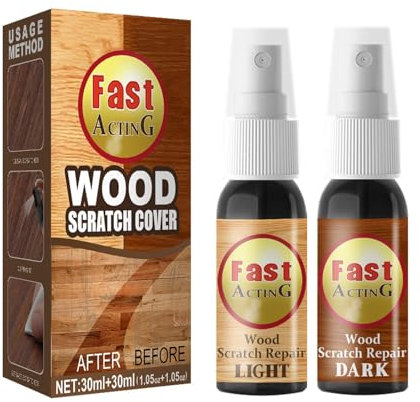 FmtwPhn 2 Colors Fast Acting Wood Scratch Repair, 30ml Wooden Scratch Remover Spray, Instant Fix Wood Scratch Remover, Light and Dark Repair Furniture Scratch Floor Remover Kit