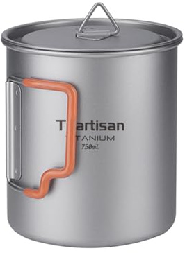 Ti artisan Titanium Cup Camping Pot Ultralight Titanium Mug 750ML Camping Cup Titanium Pot with Foldable Handles and Lid for Outdoor Camping Hiking Backpacking (750ML)