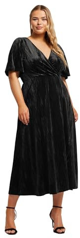 Yours London Curve Crushed Velvet Wrap Dress - Women's - Plus Size Curve Black