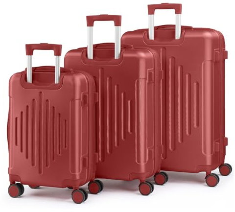 LALAHO Set de 3 Valises, Grande Taille, Valise Cabine, Petite, ABS avec Coins Renforcés, roulettes Pivotantes 360°, Cadenas et Poignée Télescopique (Bordeaux)