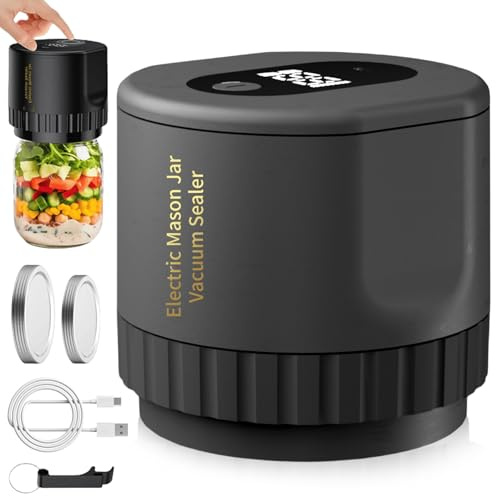 GBKDQQ Sistema Di Sottovuoto Elettrico Per Barattoli Mason: Kit Di 10 Sottovuoto Elettrico, Per Salse, Marmellate E Alimenti, Sigillatura Automatica, Lunga Durata Per Lo Stoccaggio (Nero)
