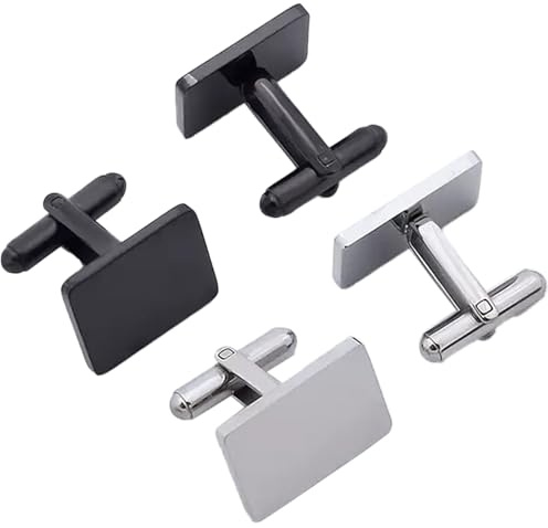 2 Pairs Boutons de Manchette pour Hommes, Rectangle Brillant Métal Boutons Cufflink Classique Rectangle Bouton De Manchette en Acier Inoxydable À La Mode Rétro pour Mariage et Soirée D'affaires