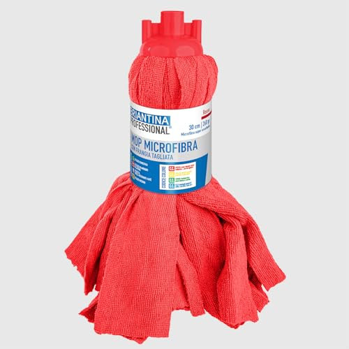 La Briantina Mop in Microfibra Rosso a Frangia Tagliata 260 g – Alta Assorbenza, Per Aree Sanitarie, Uso Professionale e Domestico