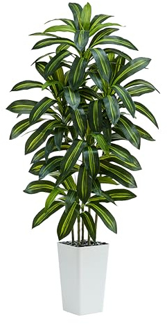 TNGGNT Artificial Dracaena Tree：6FT Faux Silk Tropical Yucca Floor Trees Realistic Fake Green Plant with Natural Wood Trunk & Lifelike Leaves for Home Office Decor Indoor & Outdoor (6FT,1-Pack,White)