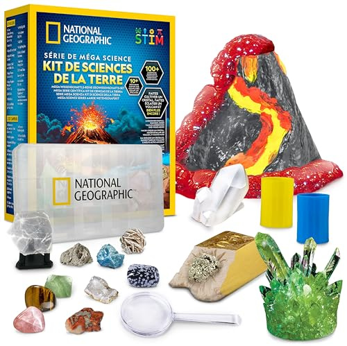 Blue Marble National Geographic Serie Mega Science – Earth Science Kit con Oltre 100 esperimenti per Bambini, Vulcano, Crescita di Cristalli, Collezione di Rocce, Giocattolo educativo STEM