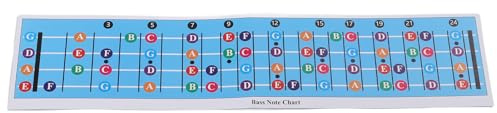 WALFRONT Bass Guitar Fretboard Note Chart, 4 String Electric Scale Broad Color Coded Standard E A D and G Tuning Quick Learning Practice Aid, Easy Setup, Ideal Learning Tool with Simple