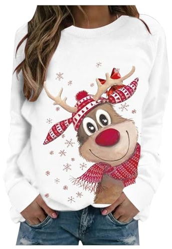 Pull Moche De Noel Femme Rigolo Hiver Drôle Sweat Pull à Col Rond et Manches Longues Sweatshirt Slim Fit Pullover Grande Taille Sweat Haut Décontracté Ample Pullover Haut