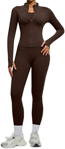 Ensemble de survêtement 2 pièces pour femme - Veste à manches longues et fermeture éclair - Legging taille haute - Ensemble d'entraînement - Survêtement de Fitness Femme Yoga Sport