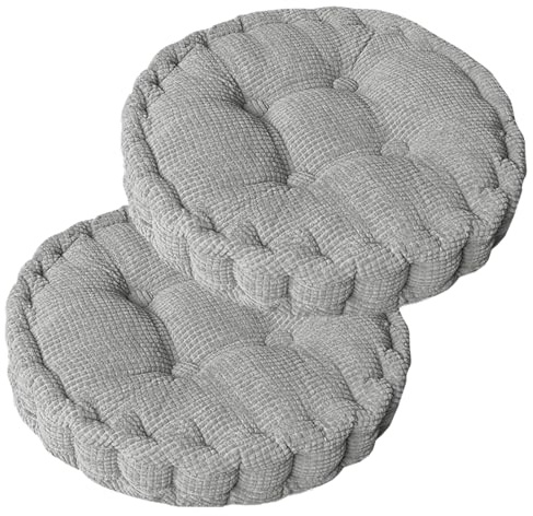 Set di 2 cuscini da pavimento, rotondi, 40 x 40 cm, in cotone, spessi, per yoga, per interni ed esterni, colore: grigio chiaro