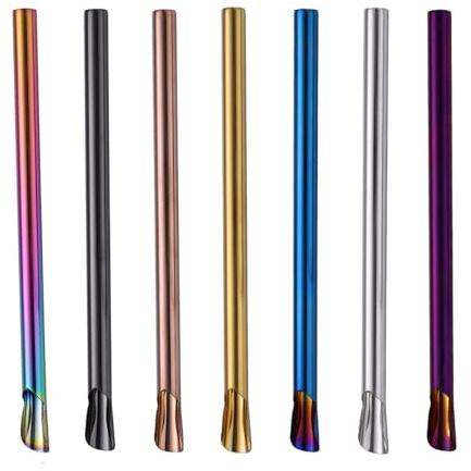 Paille de couleur en acier inoxydable Frappuccino boisson smoothie paille violet tube de smoothie pour café magasin de thé au lait restaurant bureau conception de tête de cuillère (Bleue)