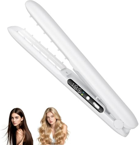 ZOKBOM Lisseur Sans Fil, Lisseur Boucleur Cheveux 2 en 1, Mini Lisseur de Voyage sans Fil Rechargeable USB, Lisser Portable Utilisable Pendant la Charge, 3 Niveaux de Température, Affichage LCD