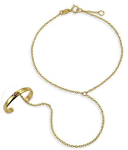 Bling Jewelry Trendig delikat handkedja dansare slavarmband för kvinnor tonåringar och ring 14K guldpläterad. 925 sterlingsilver justerbar, 7 5 inch, Sterlingsilver, Enkel