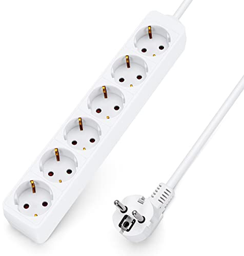 Aigostar Steckdosenleiste 6-Fach Tischsteckdose Kindersicherung 5m Kabel, Weiß