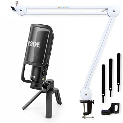 Rode NT-USB+ - Micrófono de condensador USB + keepdrum MS138 brazo articulado, color blanco