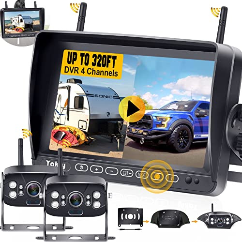 Wireless Reversing Camera Kit for Vans, HD 2 Rear View Cameras System, 7 inch DVR Waterproof Night Vision Car Reverse Camera for Caravan Motorhome Campervan Trailer Yakry Y28