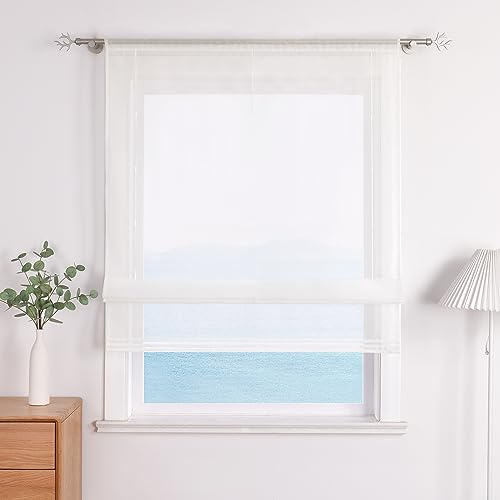 Eslir Tenda a pacchetto da cucina trasparente con coulisse e voile trasparente, di colore bianco, 100% poliestere, Bianco latte, BxH 60x140cm