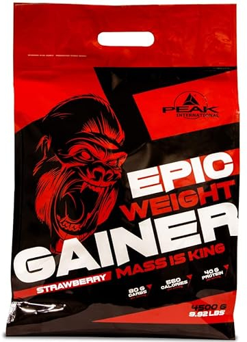 PEAK Epic Weight Gainer - 4500g Geschmack Strawberry I Pulver I 30 Portionen I Masseshake I Gewichtszunahme I Protein Matrix (Whey I Casein I Ei - Protein) I Kohlenhydratmatrix I Hafermehl