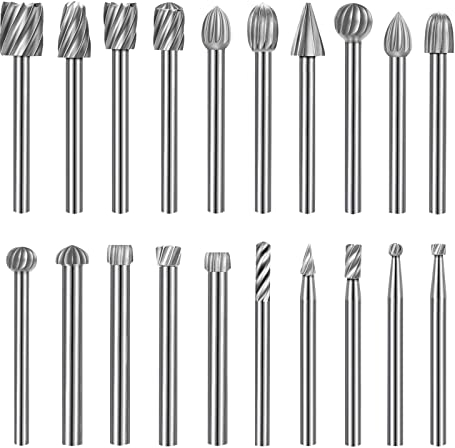 Wood Carving Bits Set for Dremel Rotary Tool, Wood Carving Tools 20Pcs Woodworking Carving Bits with 3mm(1/8”) Shank for DIY Wood Carving, Engraving, Drilling, Grooving