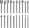20 Pcs Fraises Rotatives,Jeu de Fraises en Carbure,HSS Burrs Rotatives Embouts Compatible avec Dremel,Tige 1/8''(3mm) Outil Rotatif Pour Meuleuse Travail du Bois, Polissage Métal, Gravure, Perçage