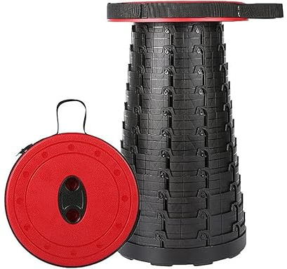 Bärbar teleskoppall – lätt men ändå mer robust med lastkapacitet 179 kg, infällbar hopfällbar hopfällbar pall i plast för camping fiske vandring BBQ – 2:a generationen hopfällbar pall (röd)