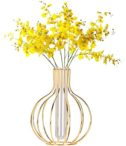 Geometrische Vasen, Vase aus Goldglas, Geometrischen Hydroponische Glasvase, Kreativer Glasvase aus Schmiedeeisen, Geometrische Metallvase, für Zuhause, Tisch, Party, Hochzeit