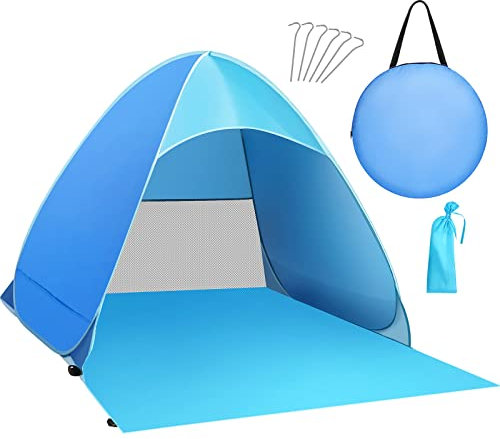 Karvipark Strandmuschel, Tragbar Extra Light Strandzelt, Sun Shelter für 2-3 Personen, Einschließlich Tragetasche und Zeltpflöcke, UV-Schutz, Beach Zelt für Familie, Strand, Garten, Camping