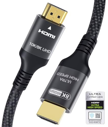 Certifié Câble HDMI 2.1 10K 8K 4M, 48Gbps Câble HDMI Ultra Haut Débit Ethernet CEC 4K 240Hz 200Hz 165Hz 144Hz 120Hz 10K 8K 60Hz ARC eARC Netflix HDCP2.3 HDR10+ PC Laptop RTX5090 TV Écran Projecteur