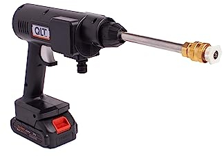 QLT Nettoyeur Haute Pression sans Fil avec Batterie et buse réglable - 3 Modes de pulvérisation - pour Nettoyer et arroser - avec Tuyau d'aspiration et Bouteille - Noir