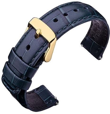 ANNEFIT Correas de Reloj de Cuero 20mm con Liberación Rápida, Hebilla Dorada, Banda con Patrón de Cocodrilo (Azul)