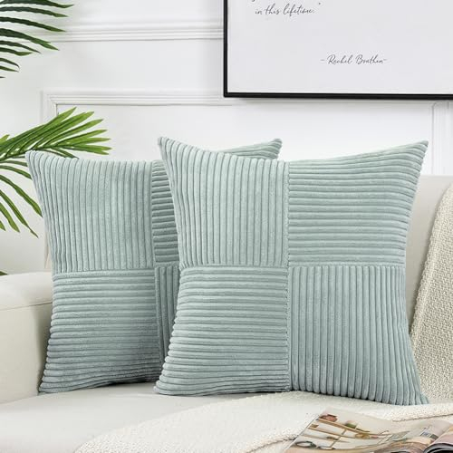 FDTERN 2er Set Graublau Kordsamt Kissenbezug 40x40CM Weich Moderne Dekorative Kissenbezüge Kissenhülle Dekokissenbezug Sofakissen Dekokissen Boho Deko für Sofa Schlafzimmer Wohnzimmer Balkon