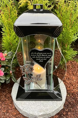 Grablaterne mit Spruch Grablampe 35 cm H. Grabkerze Kerze Grabkerze Grablicht Gartendeko Laterne NEU NEU !!