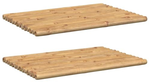 vidaXL Bamboo Bath Mats - Natural Finish, 2 Pcs, 27.6x19.7, Durable, Water-Resistant, for Bathroom/Kitchen/Backyard