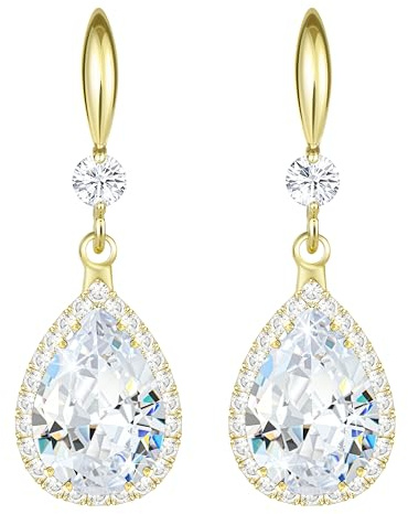 Linawe Boucles d'oreilles en or pour femmes, boucles d'oreilles en forme de gouttelettes, boucles d'oreilles en cristal diamant doré