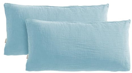 Pure Label Musselin Kissenbezug 40x80 2er Set aus 100% Baumwolle - Traumhaft weiche, kuschelige Musselin Kissenbezug-Set in blau