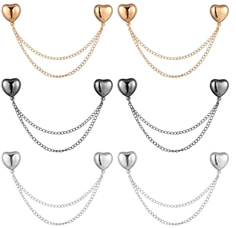 6pcs Magnet Clothing Pins, Metal Magnetic Clothing Clips with Chain Multi-Use Strong Magnet Pin Magnetic Button Clips for Fixing Hem of Clothes Long Pants Legs Sleeves of Shirts(Heart Style)