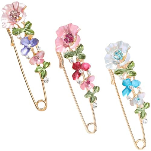 3 Pièces Broche Femme Vetement,Grosse Epingle A Nourrice, Mariage Sécurité Clips pour Pull Col Châle Cardigan Echarpe