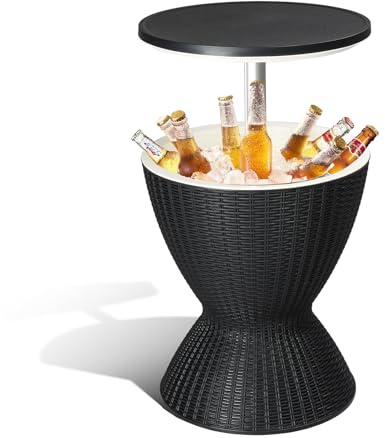 Vasitelan Outdoor Cool Bar Table, Patio Furniture and Hot Tub Side Table with 8 Gallon Beer and Wine Cooler (Black)