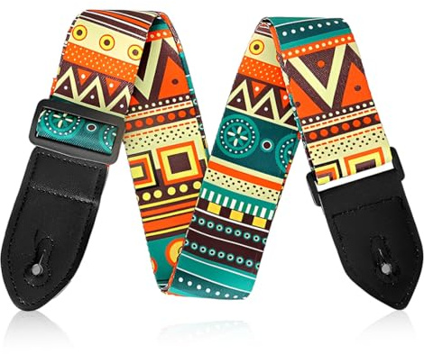 XOXVURI Retro Fabric Guitar Strap With Genuine Leather Ends Tracolla Chitarra Acustica For Acoustic And Electric Guitar Adjustable Guitar Strap Accessories Western Guitar And Multi-Coloured