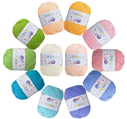 LIHAO 12 x 50g Acrylic Yarn for Knitting, Crochet Yarn Set for Crafts Multicolor Yarn Skeins, Ideal for Beginners Adults Kids Crafts