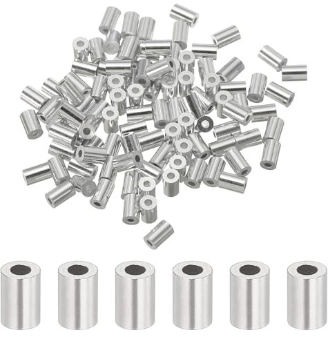 sourcing map 1/16(1.2mm) Aluminum Crimping Loop Sleeve, Wire Rope Stop Sleeve Round Crimp Ferrules for Wire Rope and Cable Ferrule, Silver 100Pcs