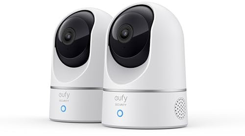 eufy Security Indoor Cam E220, 2er-Pack, 2K Überwachungskamera Innen, WLAN, Schwenkbar, mit Nachtsicht, Personen- & Haustiererkennung, Bewegungsverfolgung, HomeBase 3 Kompatibel
