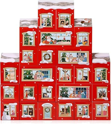 GWHOLE Empty Christmas Advent Calendar Boxes for Filling, 24 Numbered Treat House Boxes to Make your Own 24 Days Countdown for Audlt,Xmas & Holiday Décor