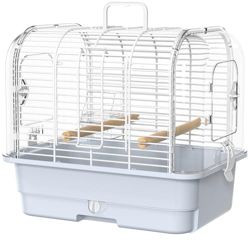 Travel Bird Carrier Cage,Transparent Parakeet Cage,Small Portable Bird Cage with Feeder Cups & Standing for Canaries Budgies Lovebirds Conures Cockatiels